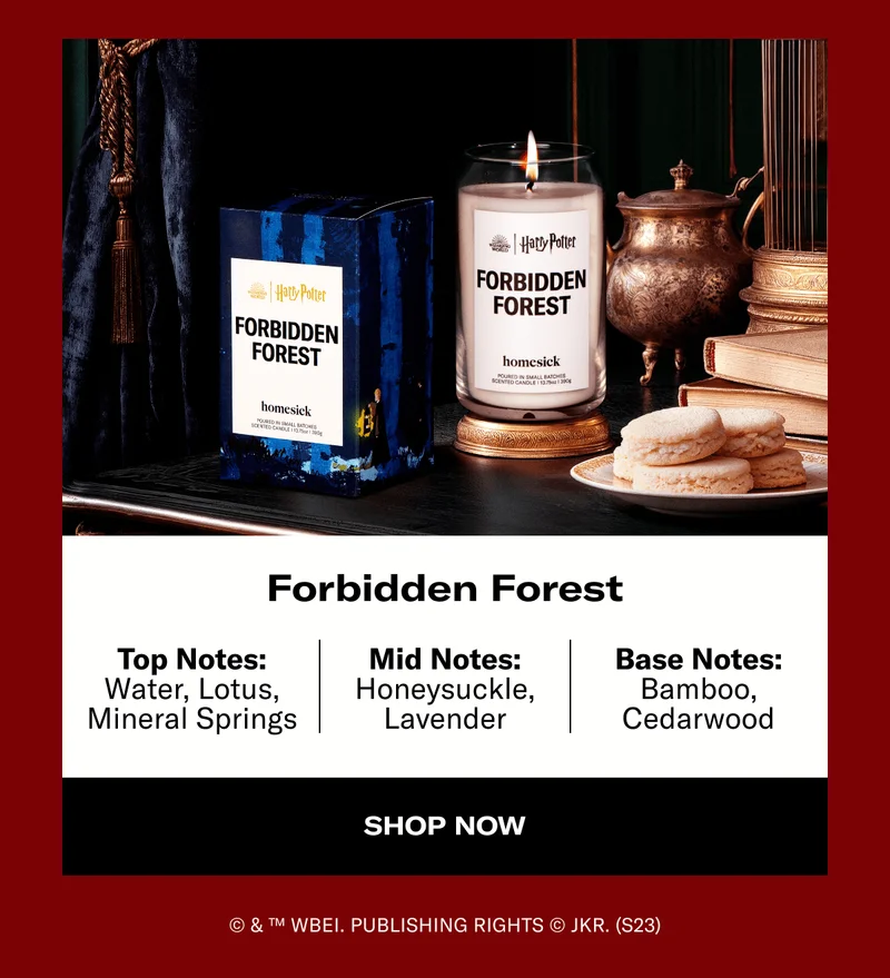 Forbidden Forest | Top Notes: Water, Lotus, Mineral Springs | Mid Notes: Honeysuckle, Lavender | Base Notes: Bamboo, Cedarwood | SHOP NOW