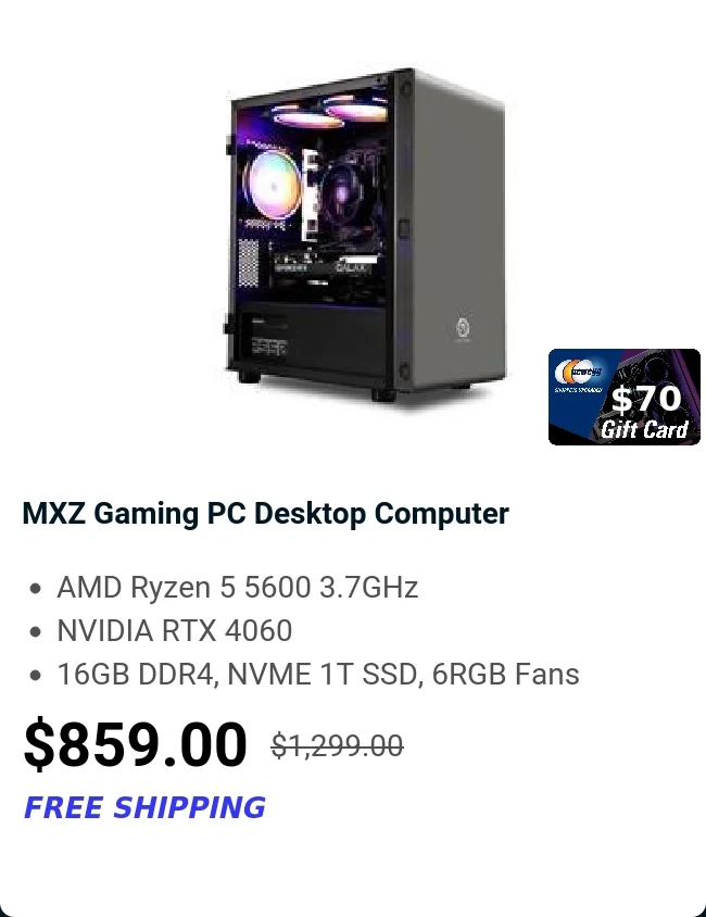 MXZ Gaming PC Desktop Computer