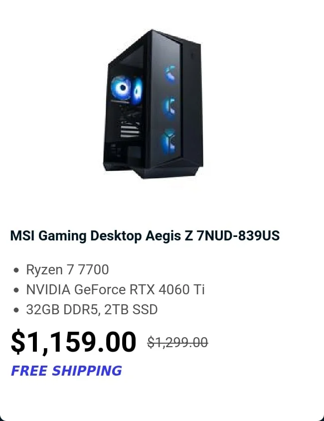 MSI Gaming Desktop Aegis Z 7NUD-839US