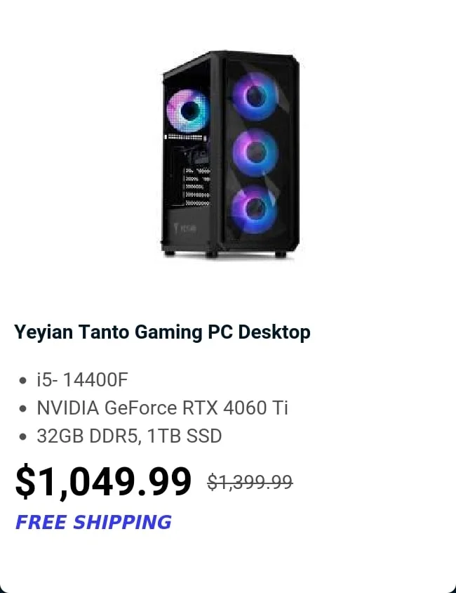 Yeyian Tanto Gaming PC Desktop