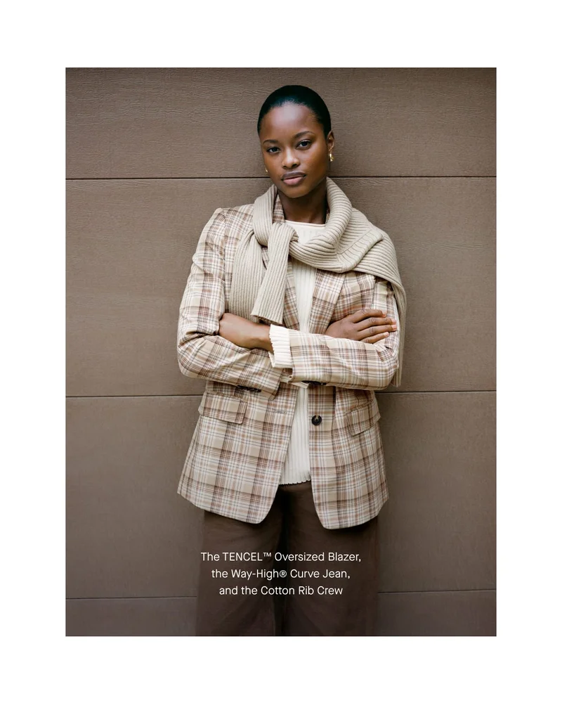 [image]The TENCEL™ Oversized Blazer,The Way-High® Curve Jean, and The Cotton Rib Crew