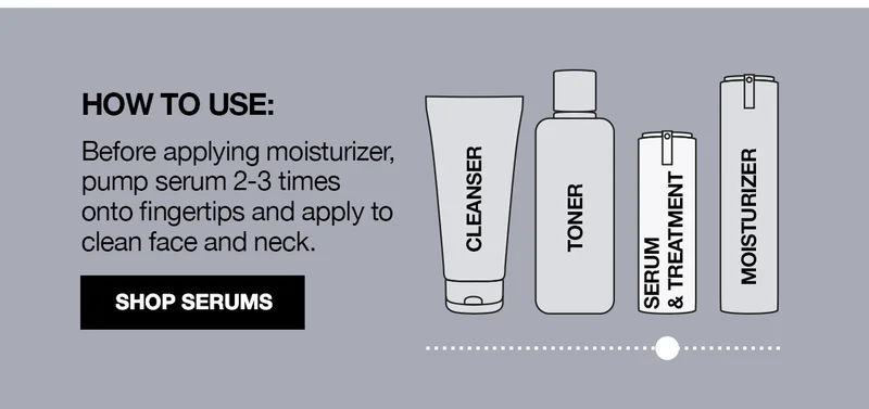 HOW TO USE: BEFORE APPLYING MOISTURIZER, PUMP SERUM 2-3 TIMES ONTO FINGERTIPS AND APPLY TO CLEAN FACE AND NECK. | SHOP SERUMS