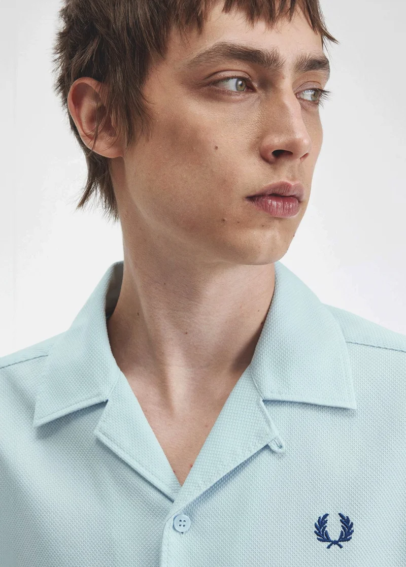Texture - men's cotton pique light blue revere collared shirt