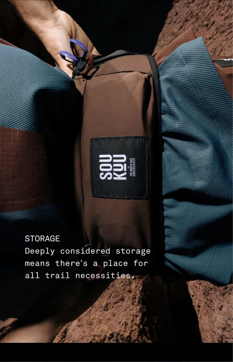 STORAGE Deeply considered storage means there's a place for all trail necessities.