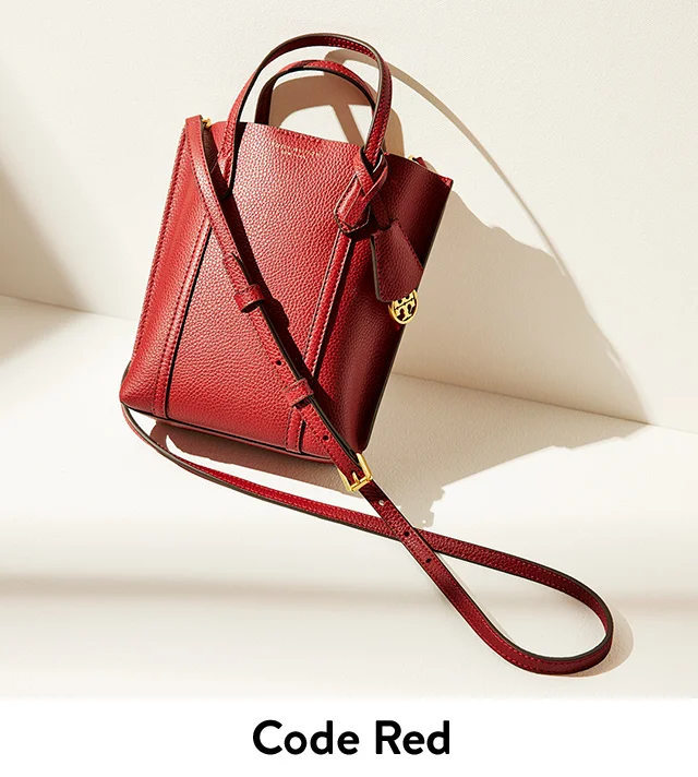 A red crossbody bag.