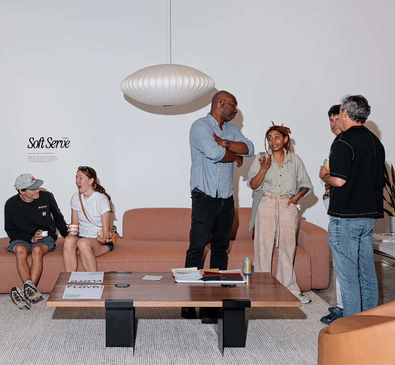 Pictured: People gathered at Floyd HQ during our Soft Serve Open House.