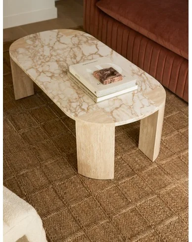 Mahoe Oval Coffee Table by Carly Cushnie-Travertine and Marble
