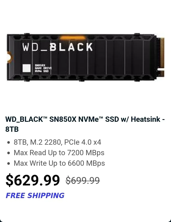 WD_BLACK™ SN850X NVMe™ SSD w/ Heatsink - 8TB