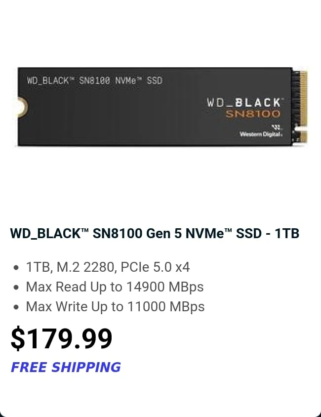 WD_BLACK™ SN8100 Gen 5 NVMe™ SSD - 1TB
