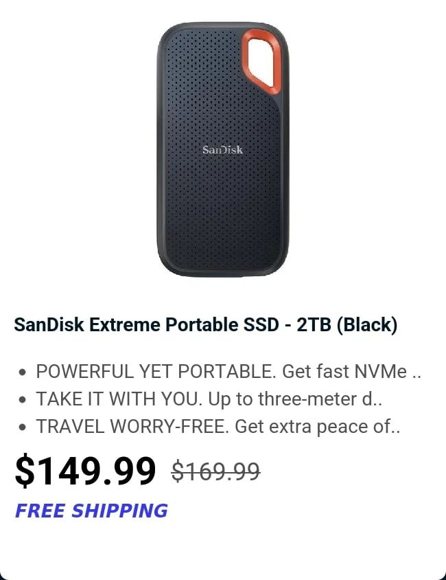 SanDisk Extreme Portable SSD - 2TB (Black)