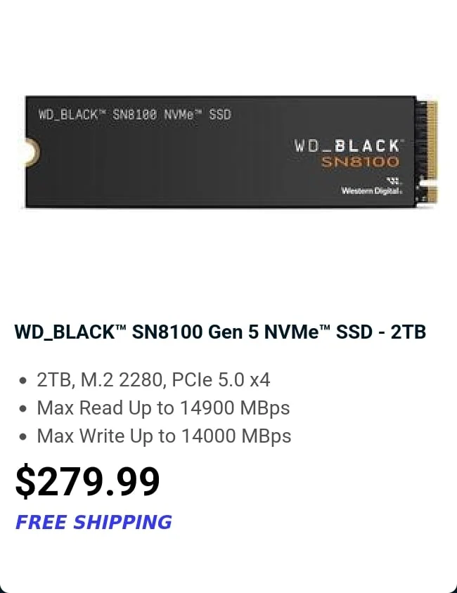 WD_BLACK™ SN8100 Gen 5 NVMe™ SSD - 2TB