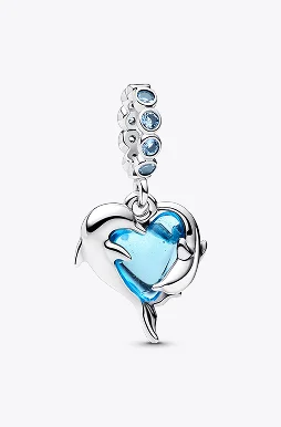 Blue Murano Glass Dolphins Dangle Charm