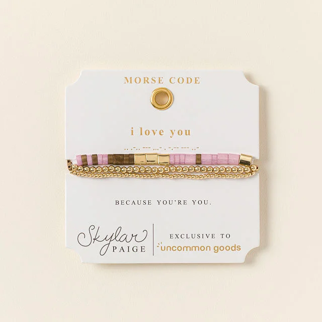 I Love You Morse Code Bracelet Stack