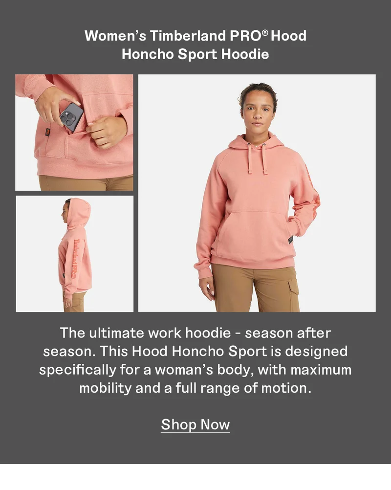 Women's Timberland PRO® Hood Honcho Sport Hoodie. The ultimate work hoodie - season after season. This Hood Honcho Sport is designed specifically for a woman's body, with maximum mobility and a full range of motion. Shop Now.