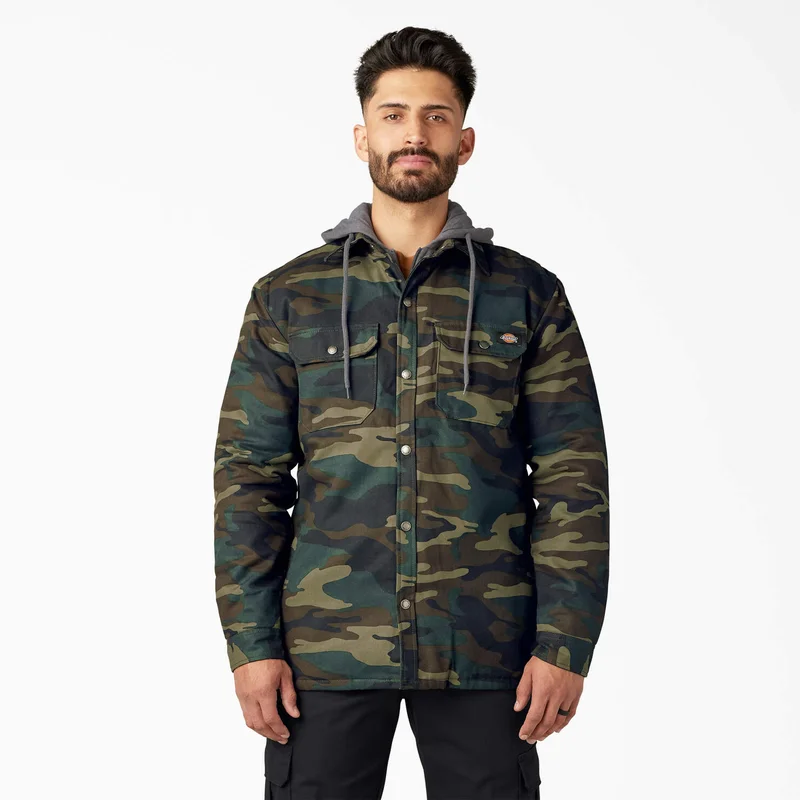 Water Repellent Duck Hooded Shirt Jacket