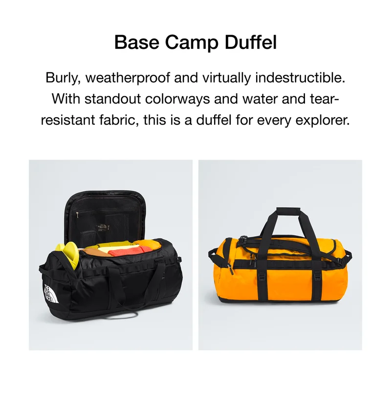 Burly, weatherproof and virtually indestructible. With standout colorways and water and tear- resistant fabric, this is a duffel for every explorer.