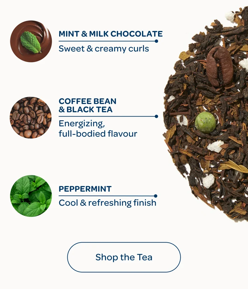 Mint & milk chocolate, Coffee bean & black tea, Peppermint - Shop the tea