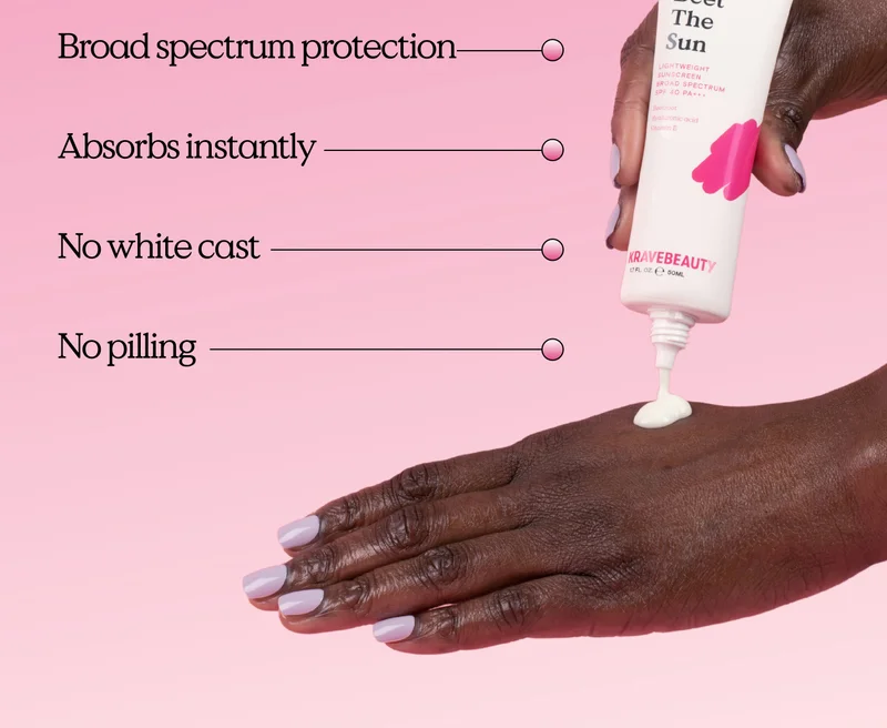 Broad spectrum protection, Absorbs instantly,  No white cast, No pilling