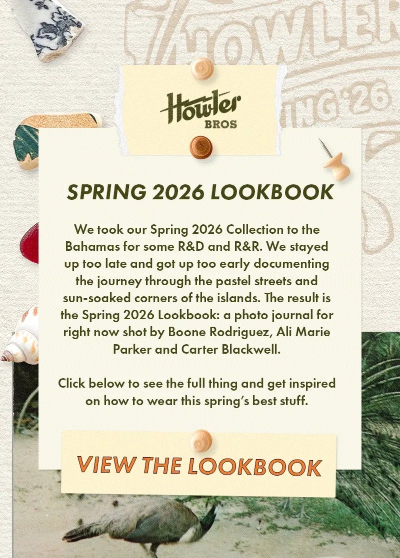 We took our Spring 2026 Collection to the Bahamas for some R&D and R&R. We stayed up too late and got up too early documenting the journey through the pastel streets and sun-soaked corners of the islands. The result is the Spring 2026 Lookbook: a photo journal for right now shot by Boone Rodriguez, Ali Marie Parker and Carter Blackwell. Click below to see the full thing and get inspired on how to wear this spring’s best stuf