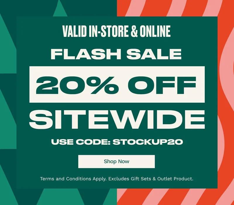 Flash Sale 
20% Off Sitewide
Use Code: discount code