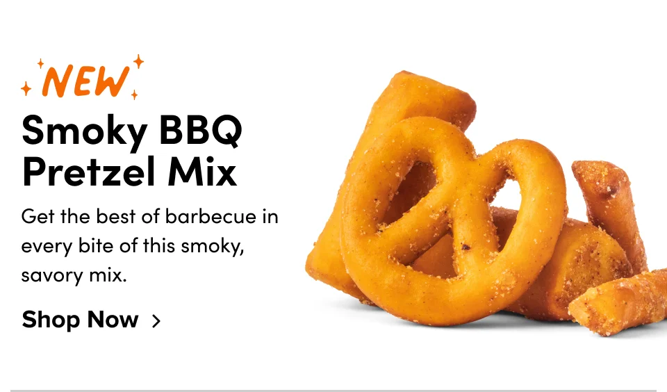 New! Smokey BBQ Pretzel Mix: Get the best of barbecue in every bite of this smoky, savory mix; Shop now