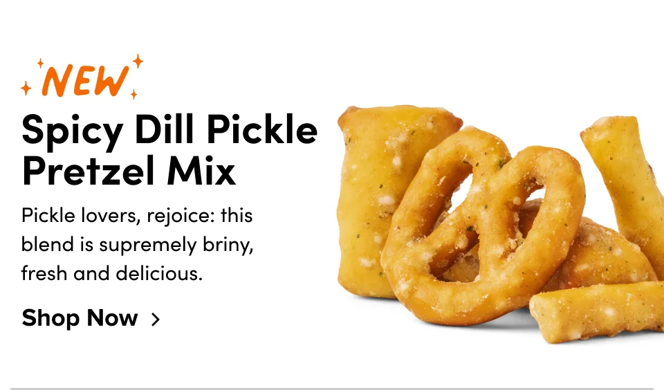 New! Spicy Dill Pickle Pretzel Mix: Pickle lovers, rejoice: this blend is supremely briny, fresh and delicious; Shop now