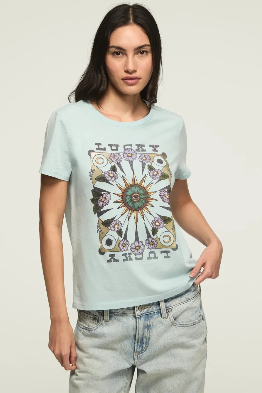 Image of Lucky Brand Lucky Floral Poster Classic Crew in Corydalis Blue