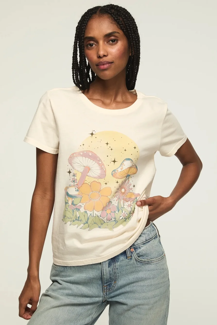 Image of Lucky Brand Floral Mushroom Classic Crew in Antique White