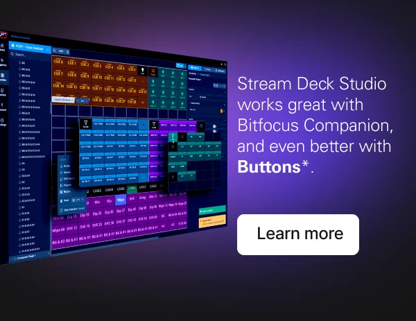 Stream Deck Studio works great with Bitfocus Companion, and even better with Buttons*. Learn more.