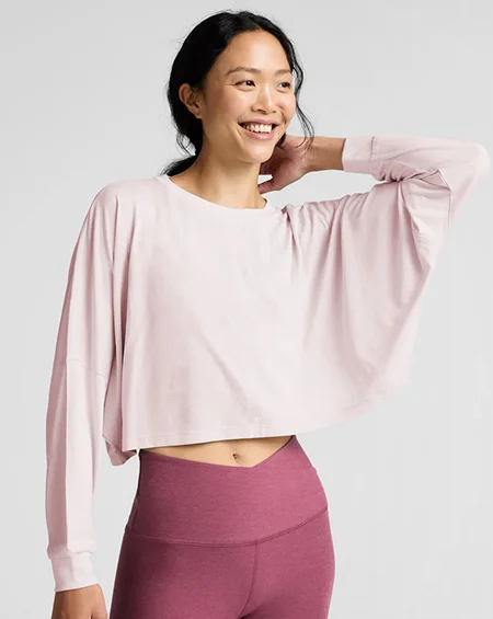 Studio Luxe Cropped Long Sleeve Tee in Pastel Pink