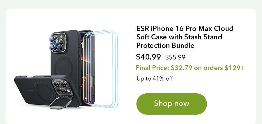 ESR iPhone 16 Pro Max Cloud Soft Case with Stash Stand Protection Bundle