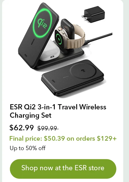 ESR Qi2 3-in-1 Travel Wireless Charging Set
