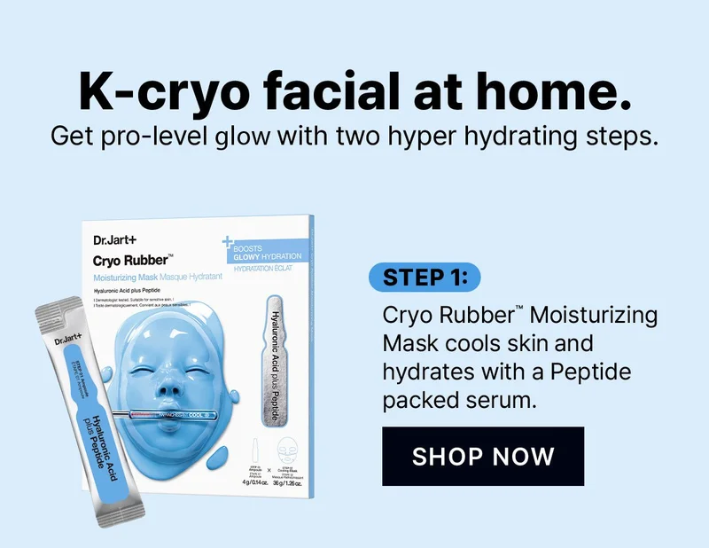 K-cryo facial at home. | Get pro-level with two hyper hydrating steps. |  Step 1: Cryo Rubber(TM) Moisturizing Mask cools skin, lifts and hydrates with a Peptide packed serum | SHOP NOW