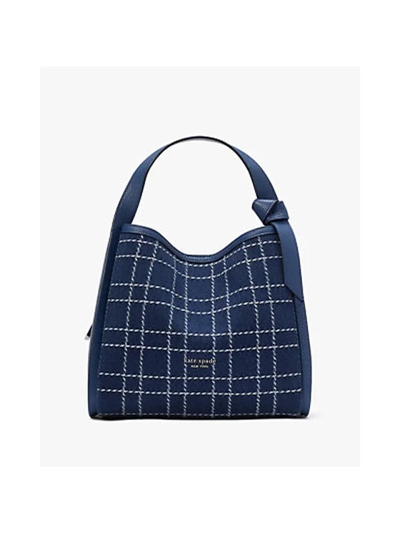 Knott Denim Check Medium Crossbody Tote
