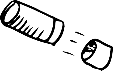 A black line drawing of a paper tube with the cap flying off.