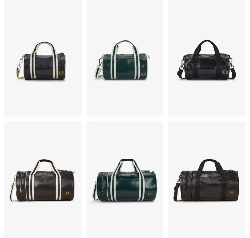 A selection of various barrel bags in different sizes