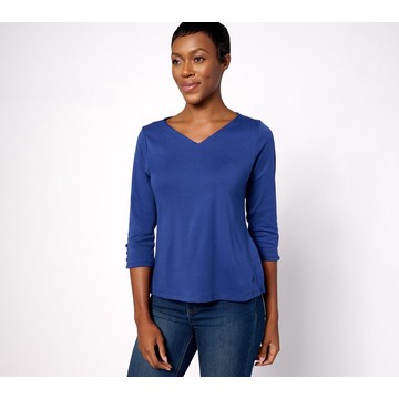 Isaac Mizrahi Live! Essentials Pima Cotton V-Neck 3/4 Sleeve Top