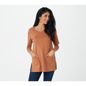 Isaac Mizrahi Live! Essentials Pima Cotton V-Neck Top w/ Slits