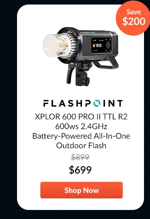 Flashpoint XPLOR 600 PRO II TTL R2 600ws 2.4GHz Battery-Powered All-In-One Outdoor Flash