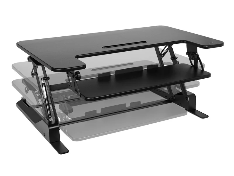 Height‑Adjustable Gas Spring Dual Handle Sit‑Stand 36‑Inch Workstation Desk Converter with Keyboard Tray