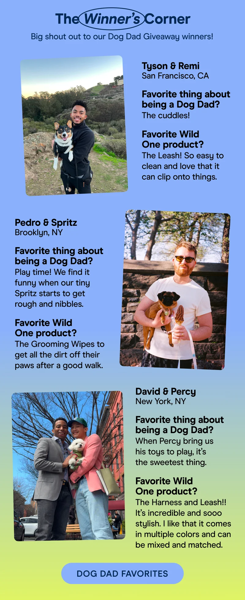 Big shout out to our Dog Dad Giveaway winners!