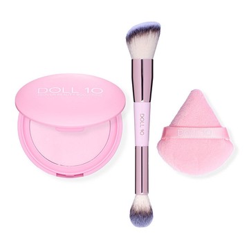 Doll 10 Pink Pressed Powder with Double-Ended Brush & Puff