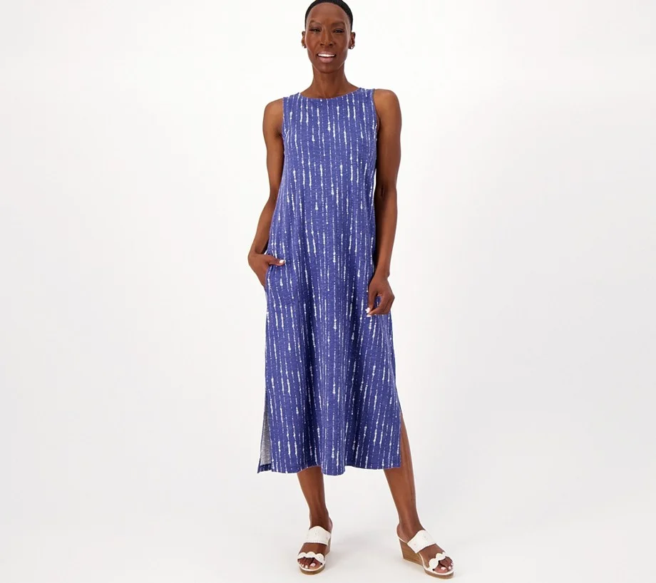 Denim & Co. Naturals Linen Blend Jersey Regular A-Line Midi Dress