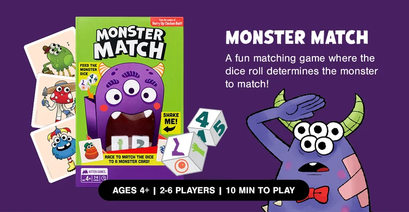 MONSTER MATCH | A fun matching game where the dice roll determines the monster to match! | AGES 4+ | 2-6 PLAYERS | 10 MIN TO PLAY
