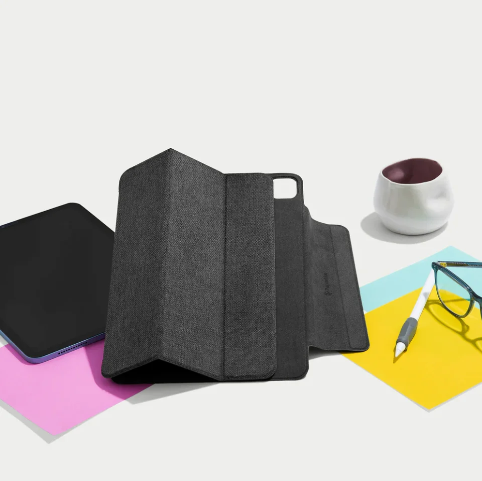 An image of an iPad alongside the Folio Case, Screen Protector, and Precision Pencil Grip for the Apple Pencil from Paperlike.