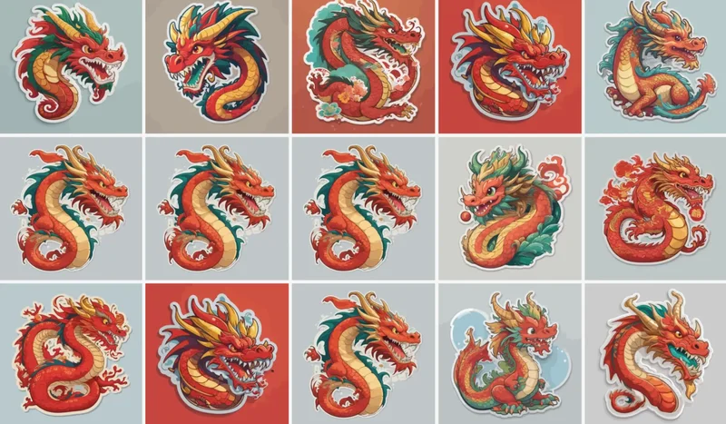 An image of a grid of 15 AI-generated Chinese Dragon images.