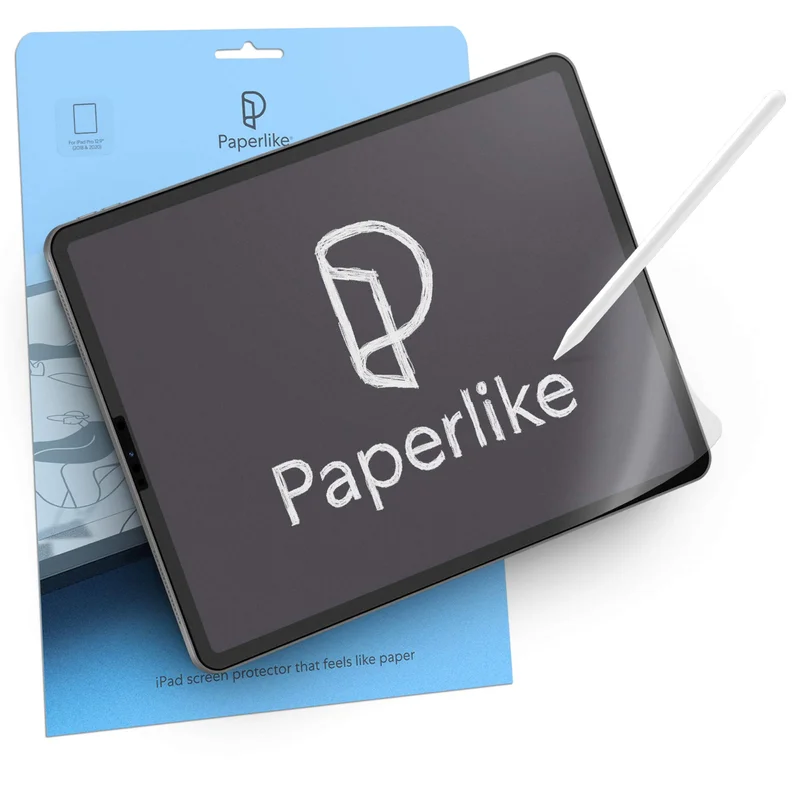 An image of Paperlike's Screen Protector on an iPad with an Apple Pencil.