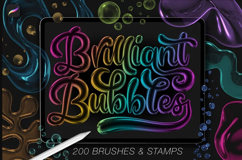 An image of a promotional graphic for the Brilliant Bubbles brush pack by Abigail Bixler.