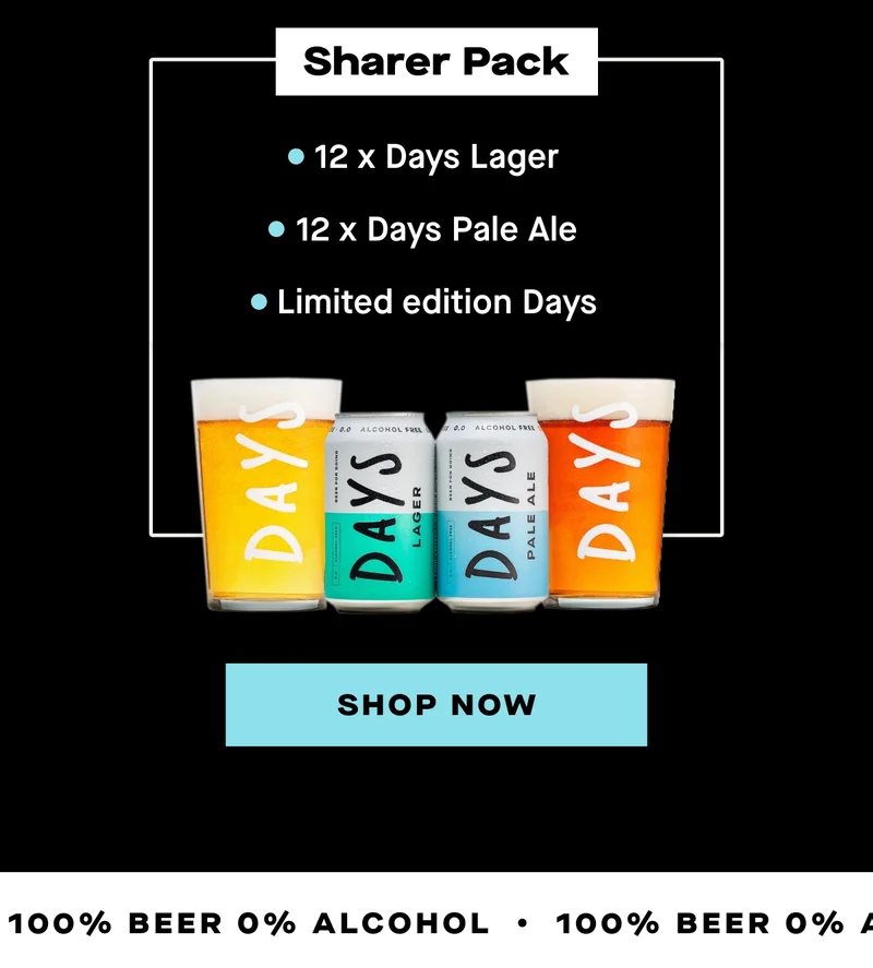 Sharer Pack: - 12 x Days Lager - 12 x Days Pale Ale - Limited edition Days pint glass