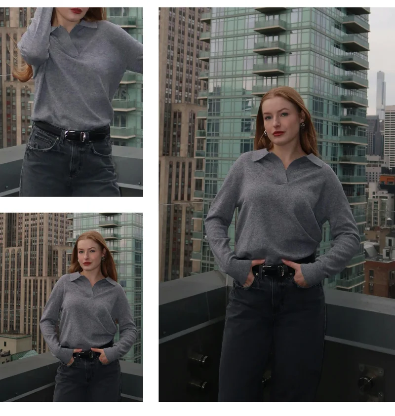 Camila Airy Cashmere Collared Sweater >